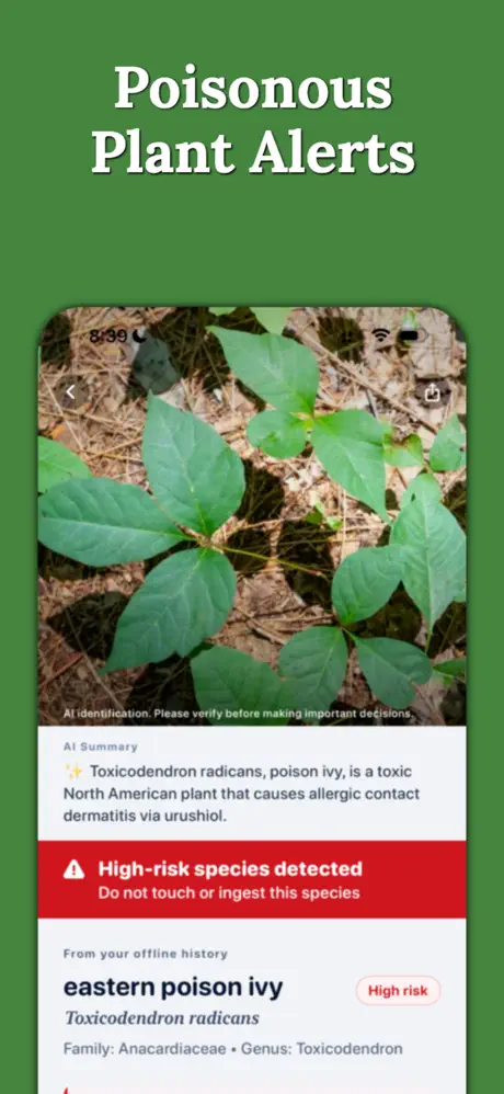 iNature poisonous plant alert